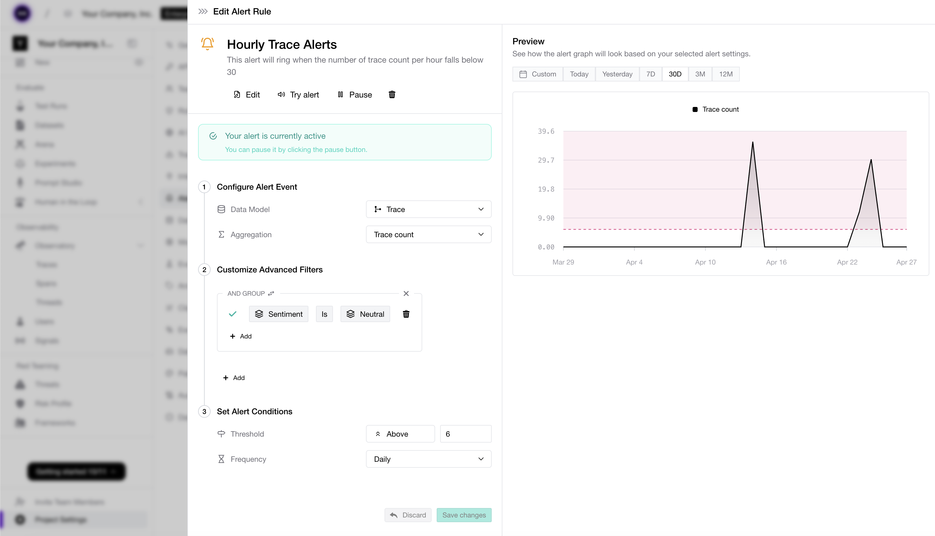 Production alerts in Confident AI