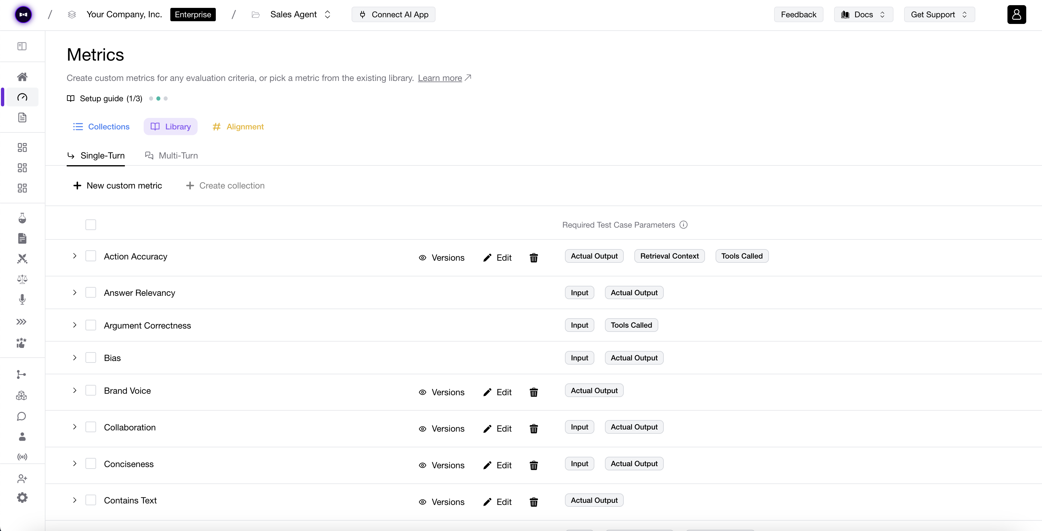 Centralized evaluation metrics in Confident AI